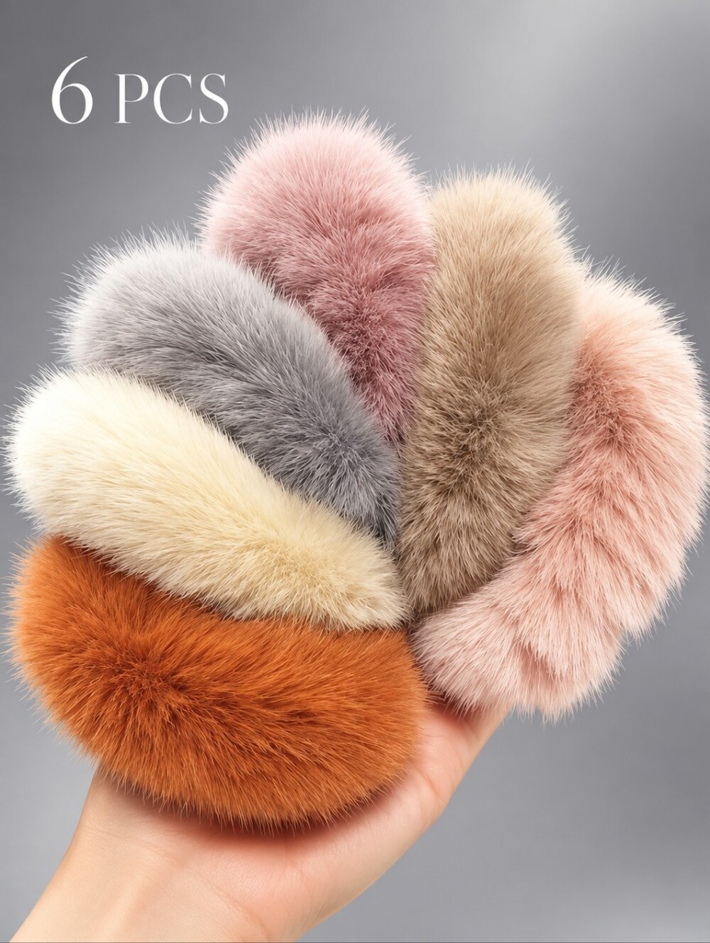 Plush Faux Fur Hair Scrunchies - 6-Piece Assorted Colors